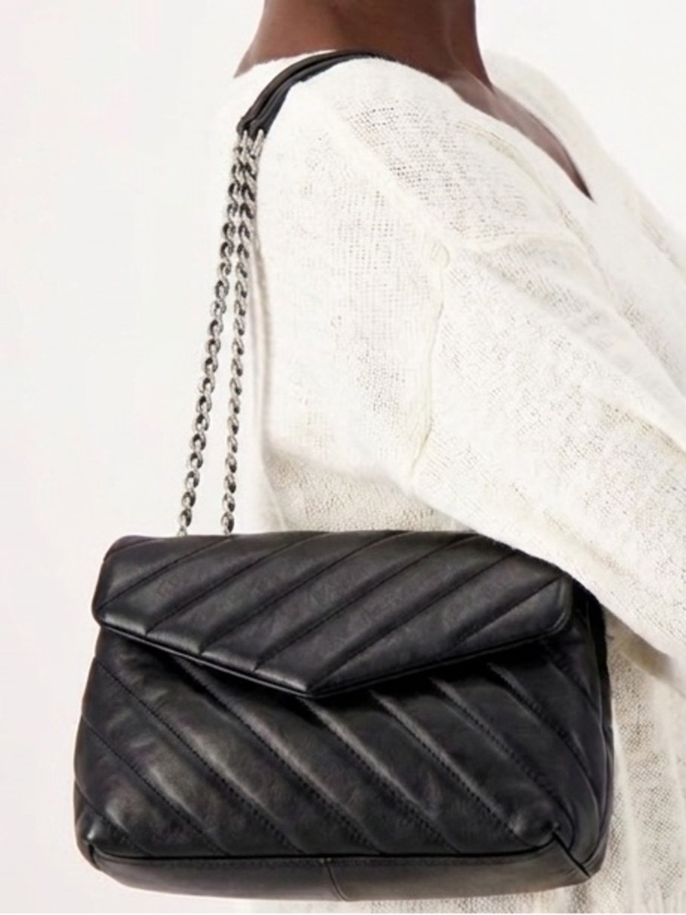 Vince Camuto Quilted Black Leather Shoulder Bag with Chainβ Strap